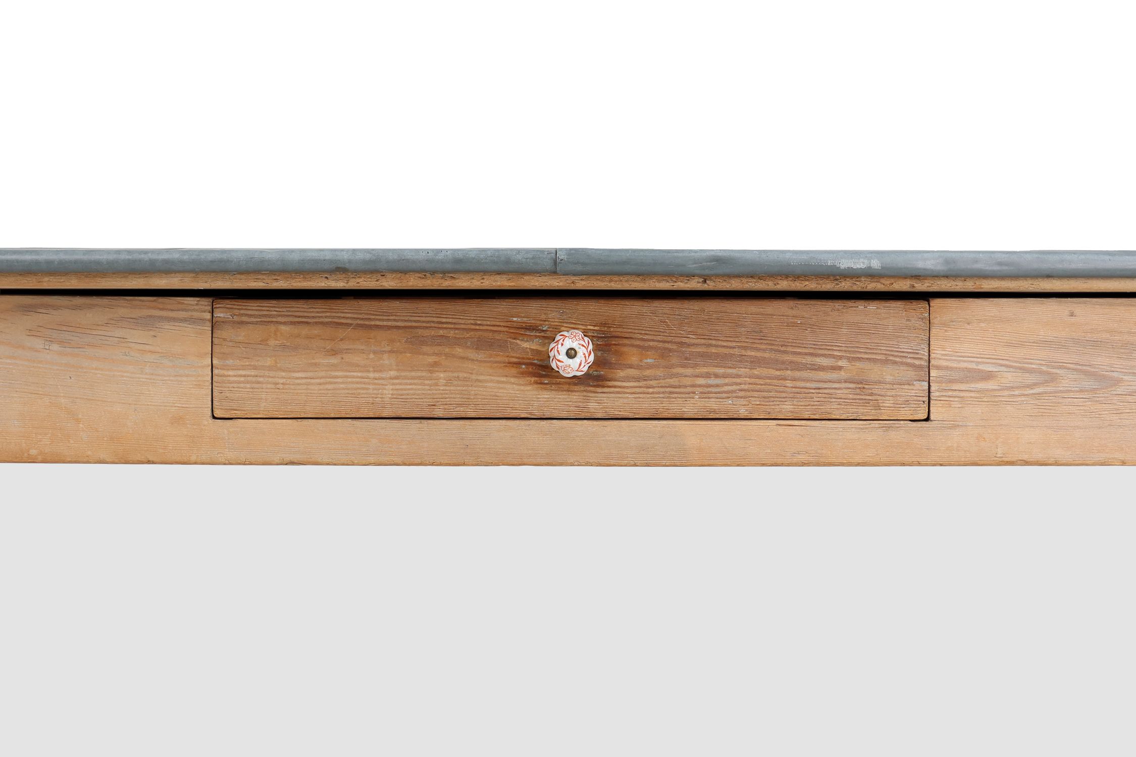 Rustic French pine wood dinner table with zinc top, ca. 1850thumbnail